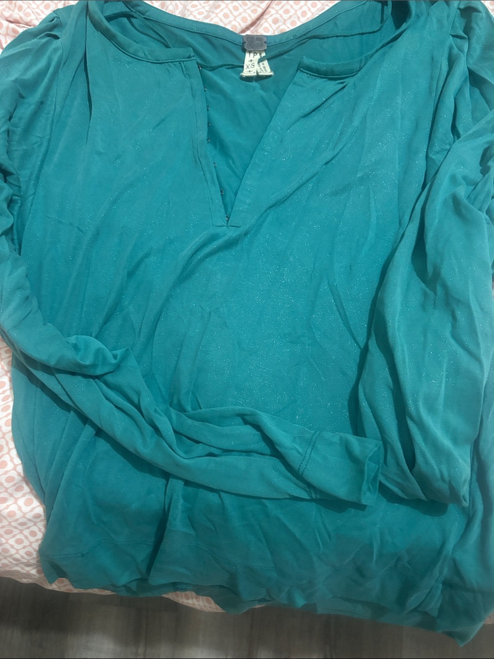 Teal Long-Sleeve V-Neck Women's Top